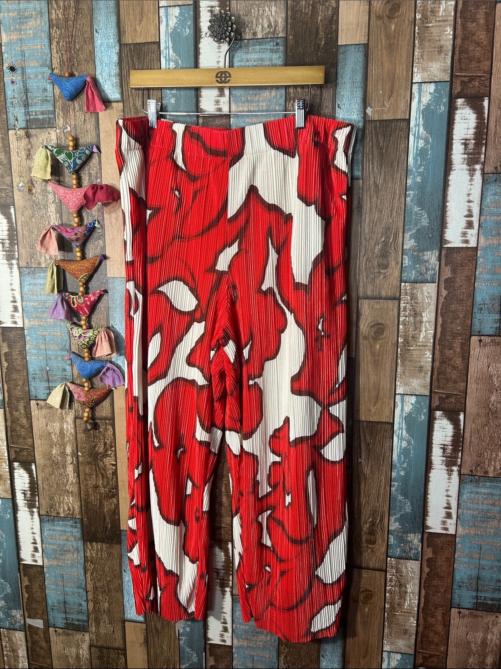 Nine West Red & White Abstract Wide-Leg Pants